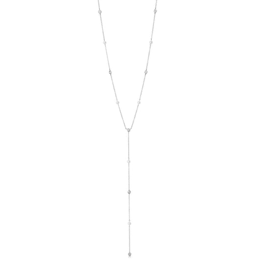 14K White Gold Pearl And Diamond Y Necklace (.49tw)