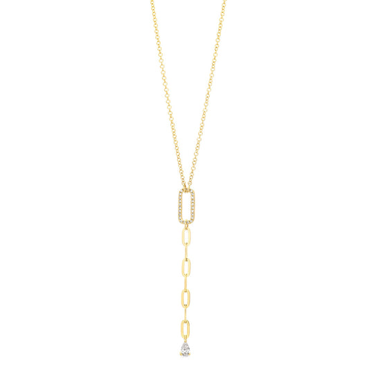 14K Yellow Gold Dangling Pear Shape Paperclip Necklace (.14ctw)