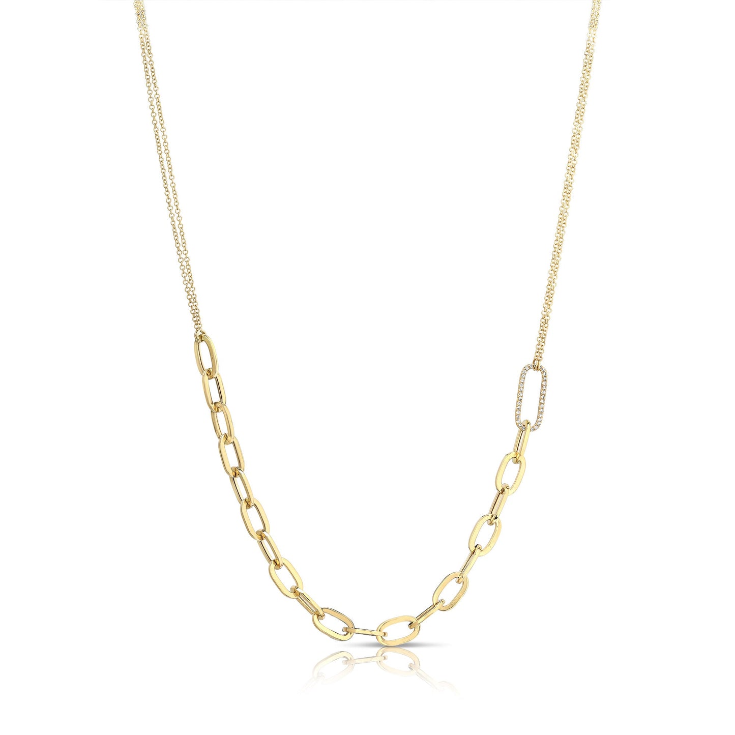 14K Yellow Gold Diamond Split Paper Clip Necklace (.16ctw)