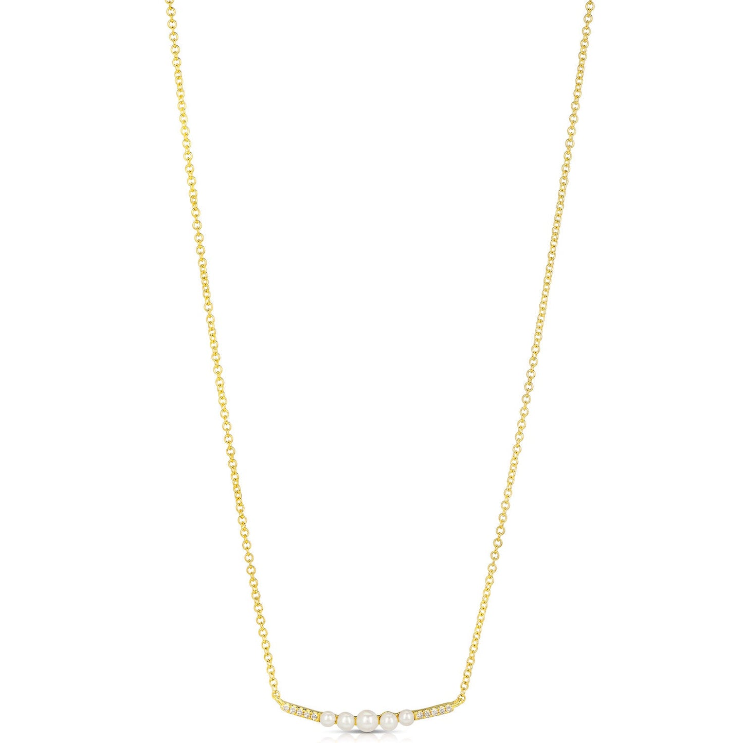 14K Yellow Gold Pearl And Diamond Bar Necklace (.13ctw)