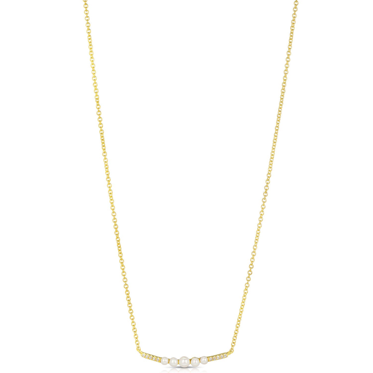 14K Yellow Gold Pearl And Diamond Bar Necklace (.13ctw)