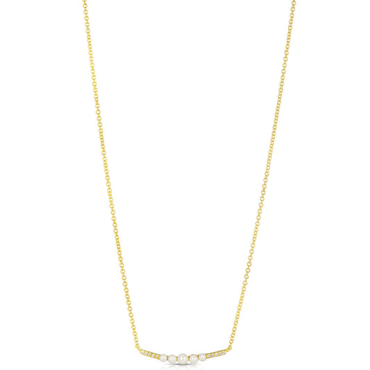 14K Yellow Gold Pearl And Diamond Bar Necklace (.13ctw)