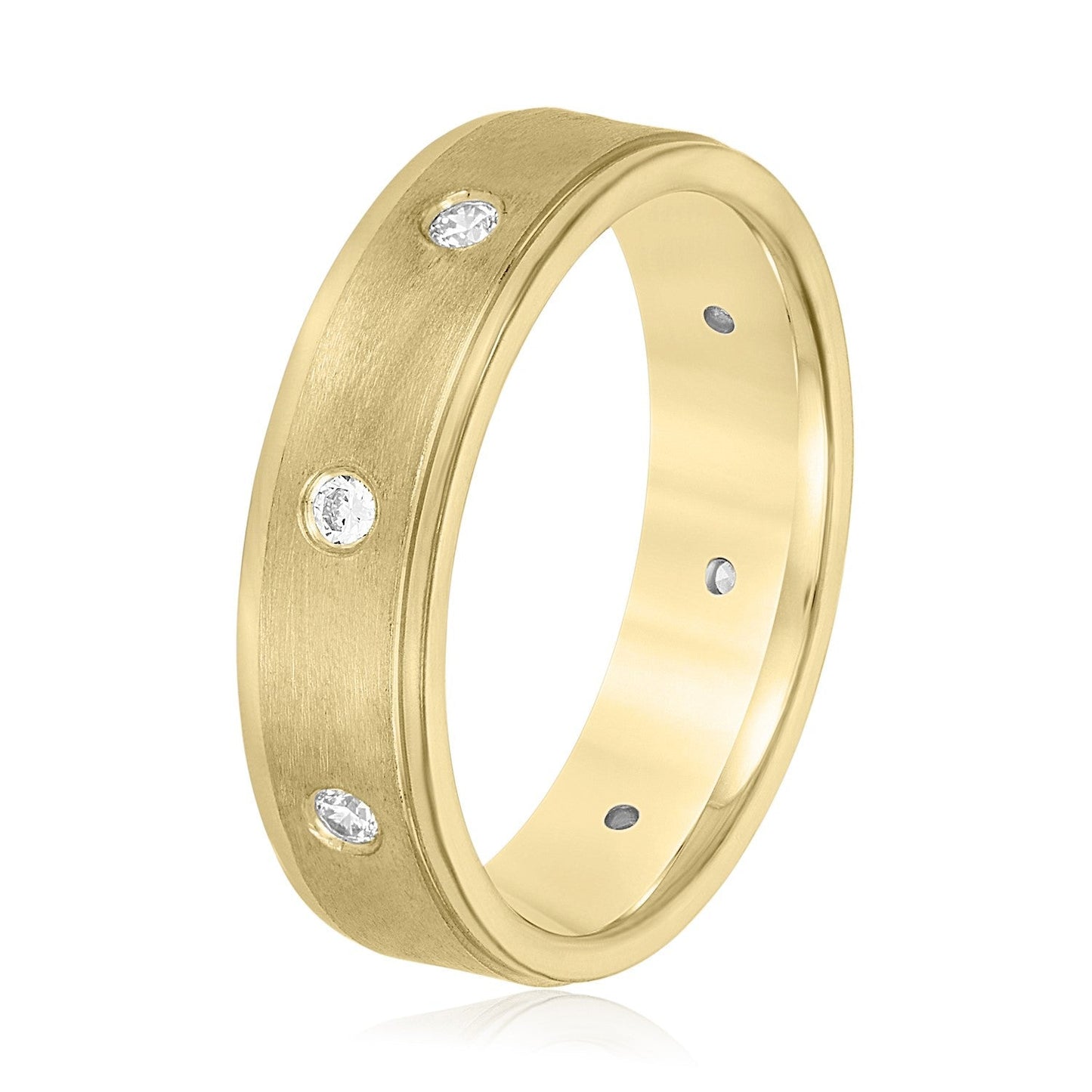 14K Yellow Gold Men's 6MM Diamond Eternity Wedding Ring With Brushed Finish (.25ctw)