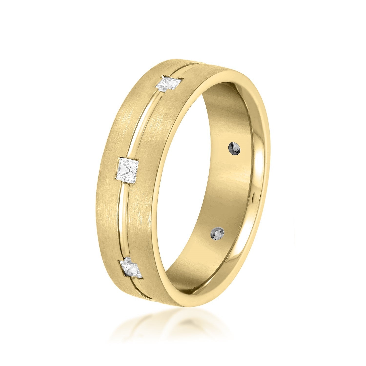 14K Yellow Gold Men's 6MM Wedding Eternity Ring With Princess Cut Diamonds (.50ctw) 