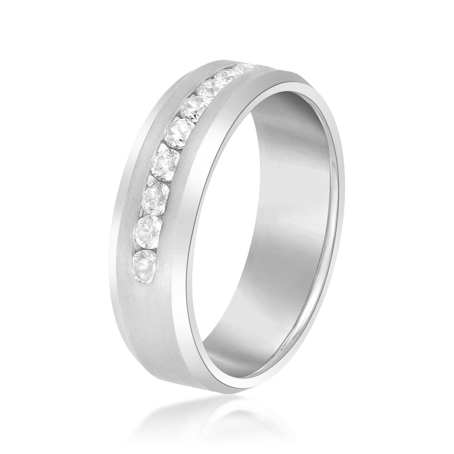 14K White Gold Men's 6MM Beveled Channel Set Wedding Ring (.50ctw)