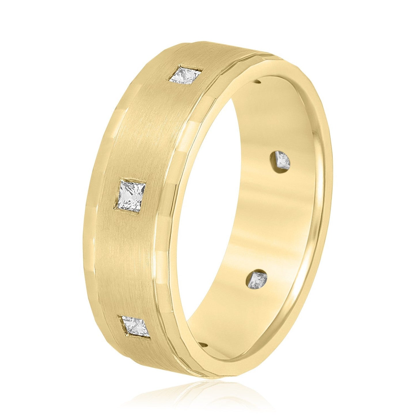 14K Yellow Gold Men's 7MM Princess Cut Diamond Eternity Wedding Ring With Fluted Beveled Edge (.50ctw)