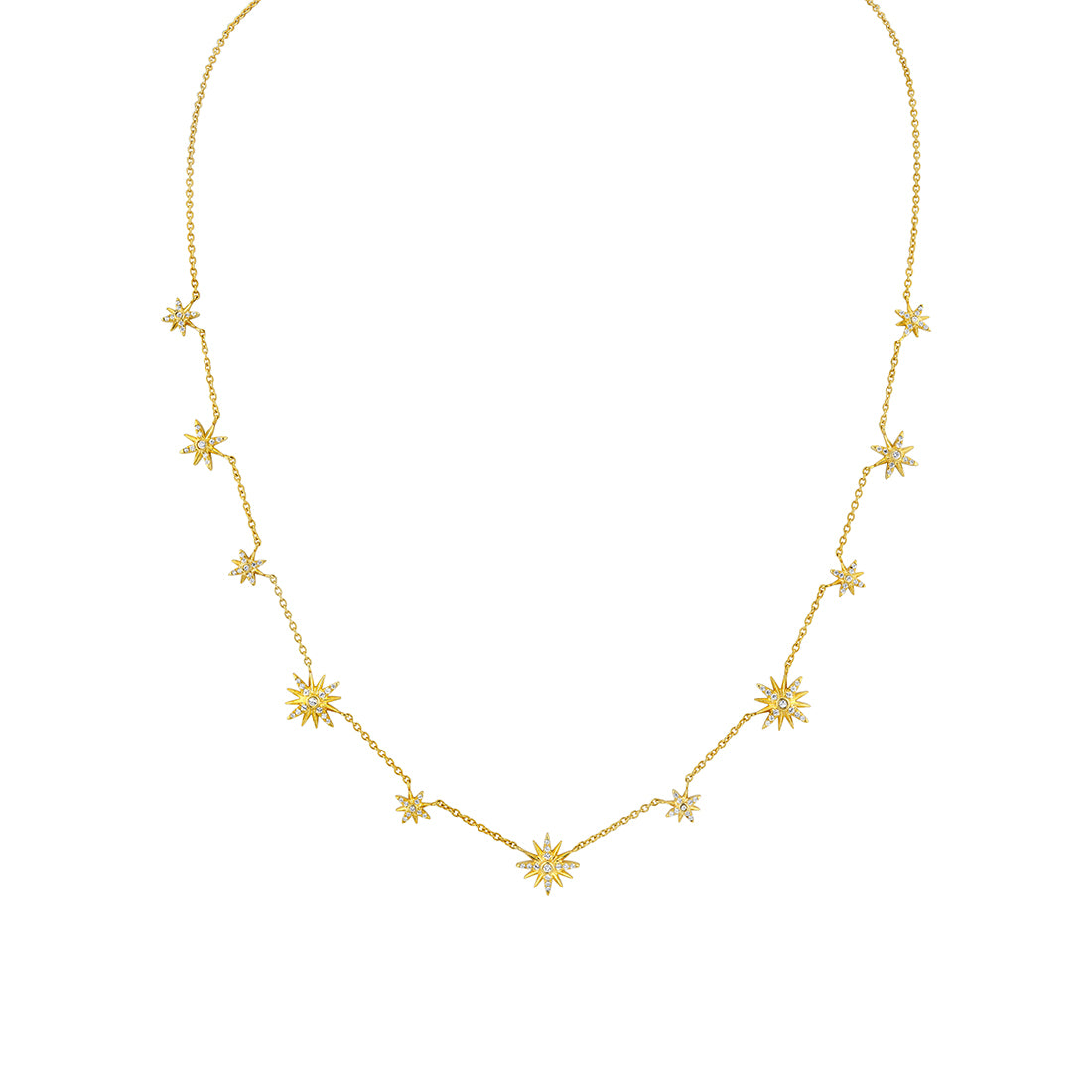 14K Yellow Gold Solaz Sun Bursts Diamond Choker Necklace