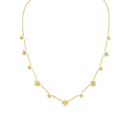 14K Yellow Gold Solaz Sun Bursts Diamond Choker Necklace