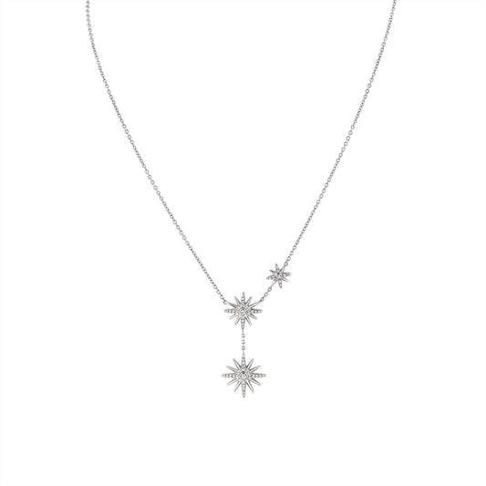 14K White Gold Solaz Spaced Diamond Sunburst Necklace