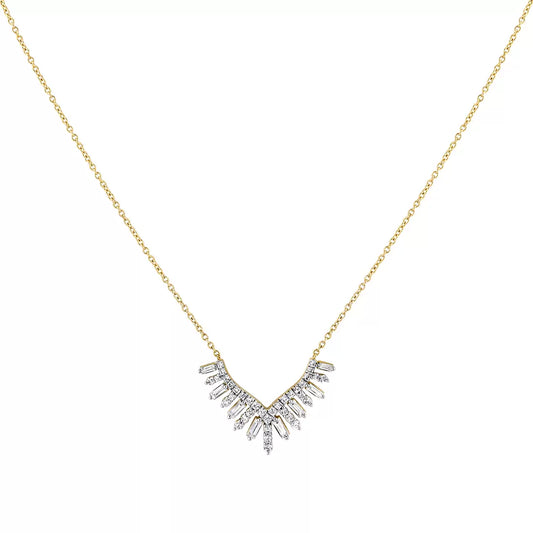 14K Éternelle Shell Tip Diamond Necklace with Alternating Round and Baguette Diamonds