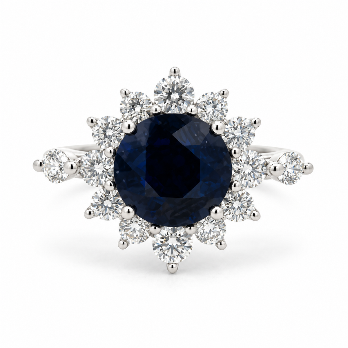 2.80ct Round Blue Sapphire & Diamond Starburst Ring in Platinum