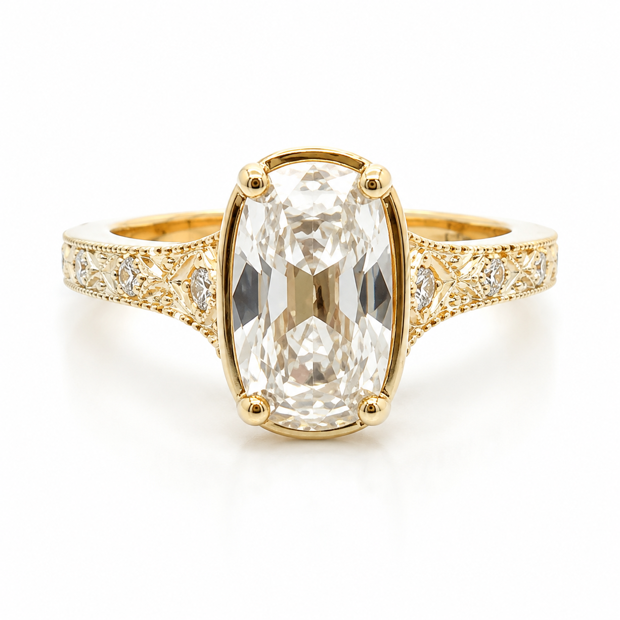 Elongated Old Mine Cut Lab-Grown Diamond Engagement Ring
