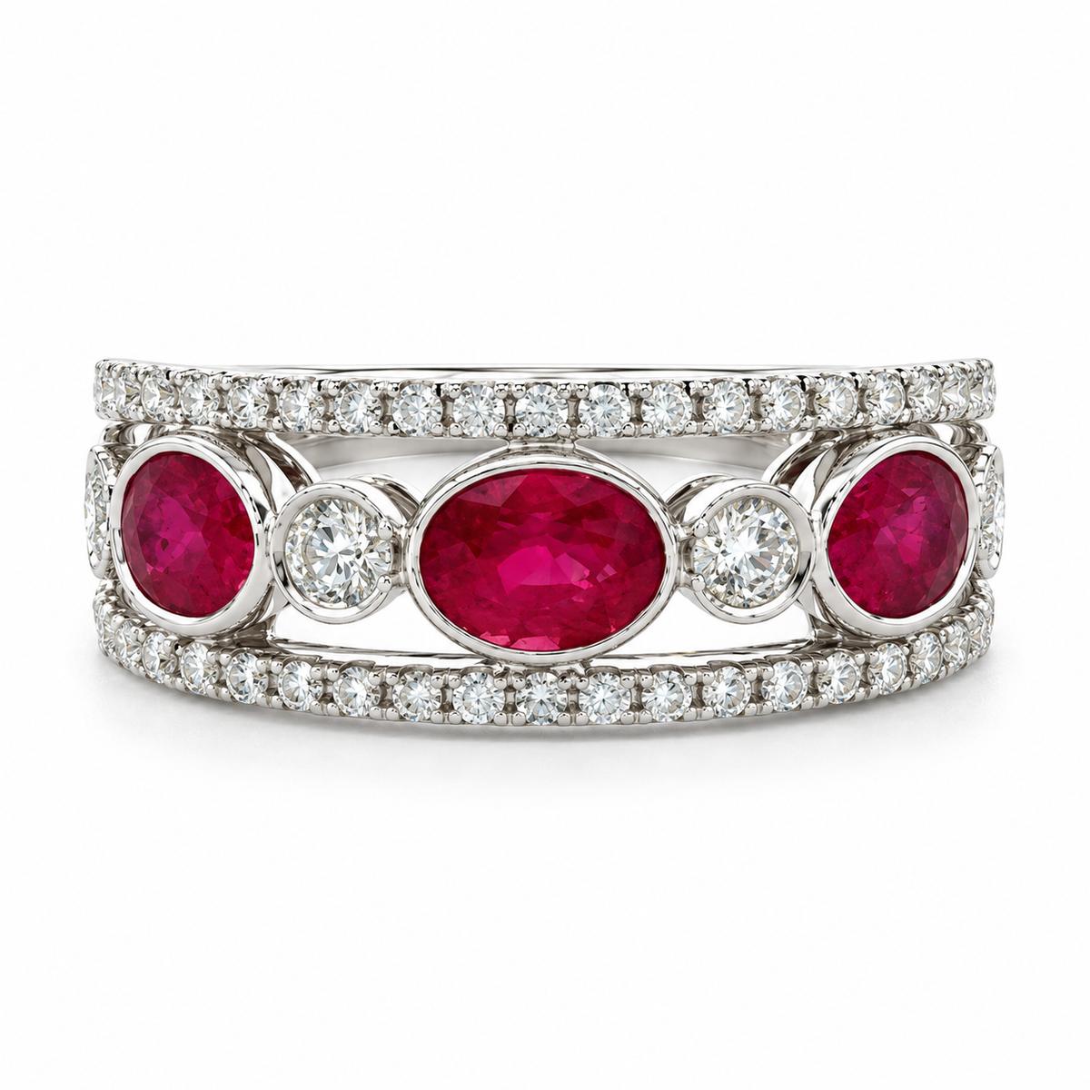 1.62ctw Oval Ruby & 2.26ctw Diamond Openwork Ring in 18K White Gold