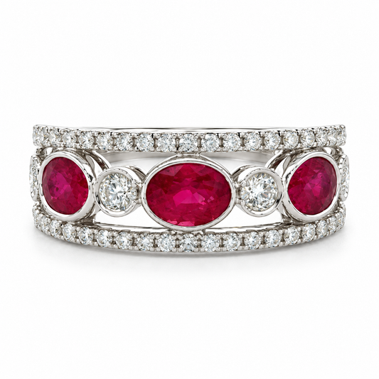 1.62ctw Oval Ruby & 2.26ctw Diamond Openwork Ring in 18K White Gold