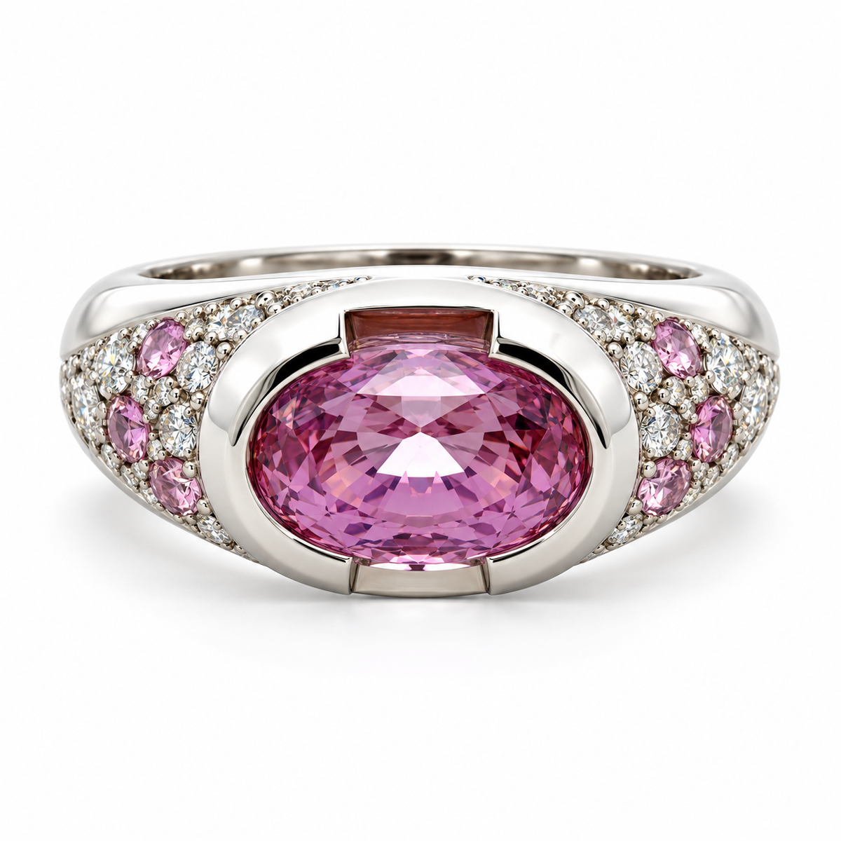 3.80ct Oval Pink Sapphire and Diamond Ring in 14K White Gold