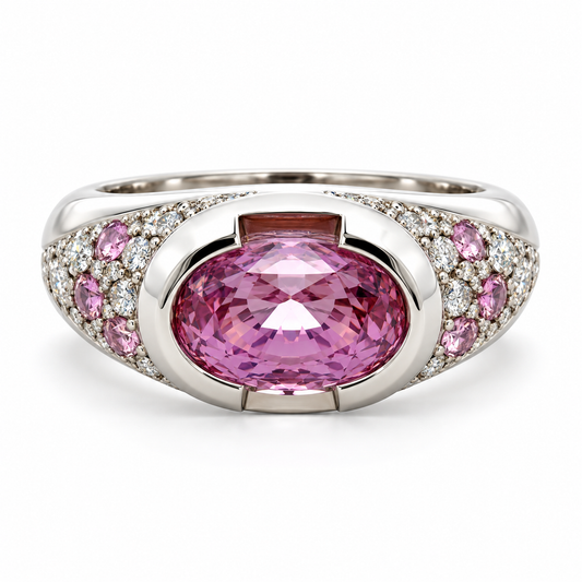 3.80ct Oval Pink Sapphire and Diamond Ring in 14K White Gold