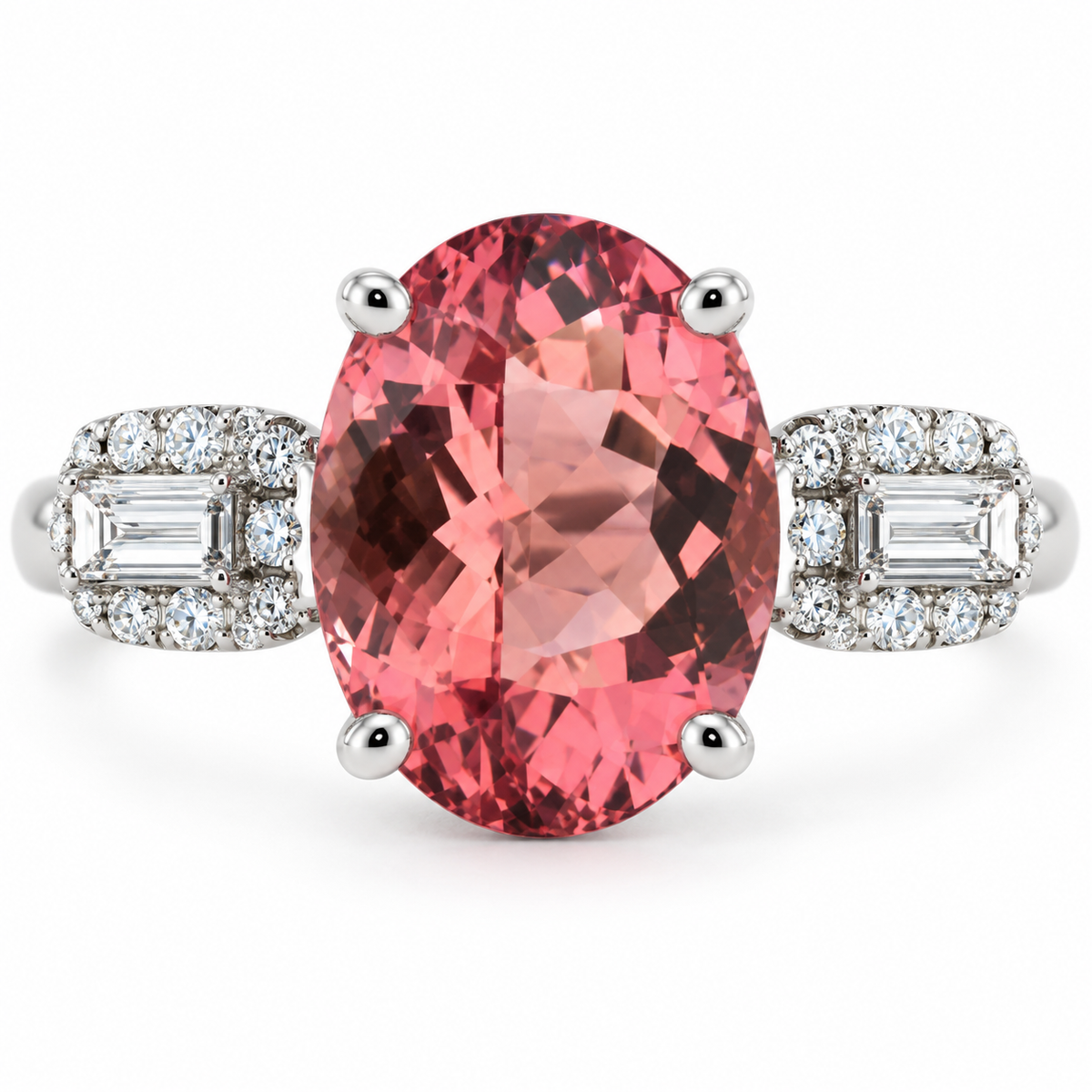 3.84ct Oval Pink Tourmaline and Diamond Ring in Platinum
