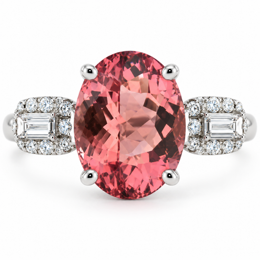 3.84ct Oval Pink Tourmaline and Diamond Ring in Platinum