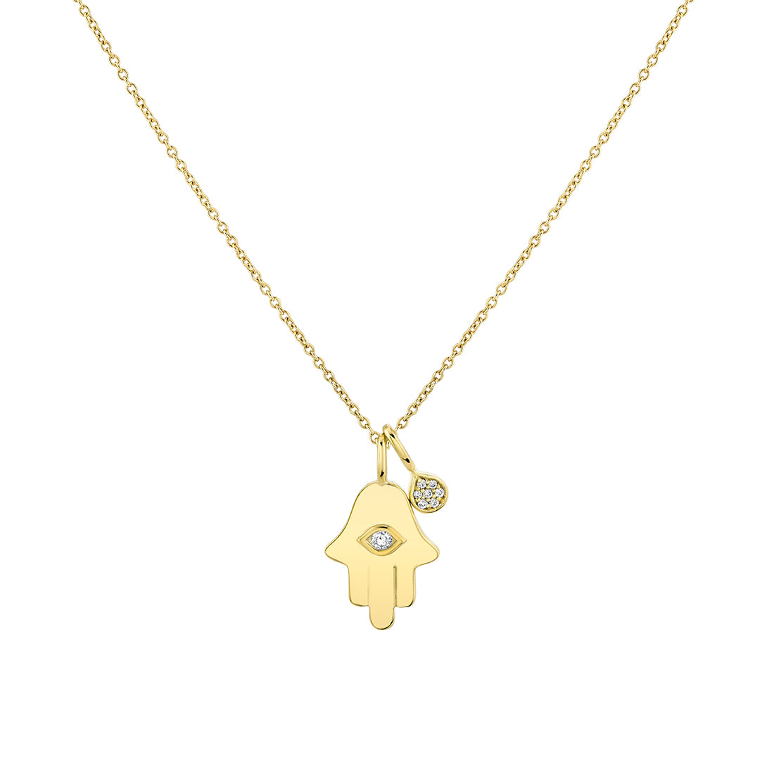 14K Éternelle Diamond Hamsa Hand Pendant with Diamond Shell Charm