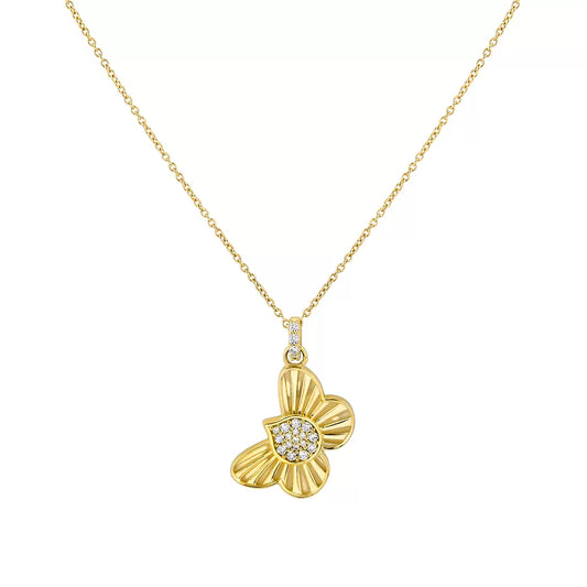 14K Linéaire Fine Line Shell Butterfly Diamond Pendant