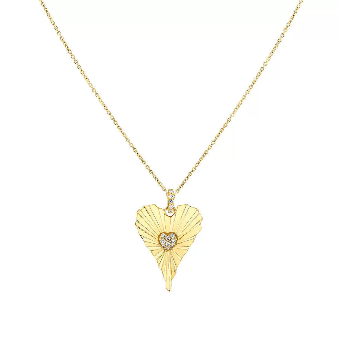 14K Linéaire Fine Line Diamond Heart Pendant