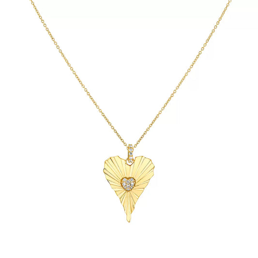 14K Linéaire Fine Line Diamond Heart Pendant