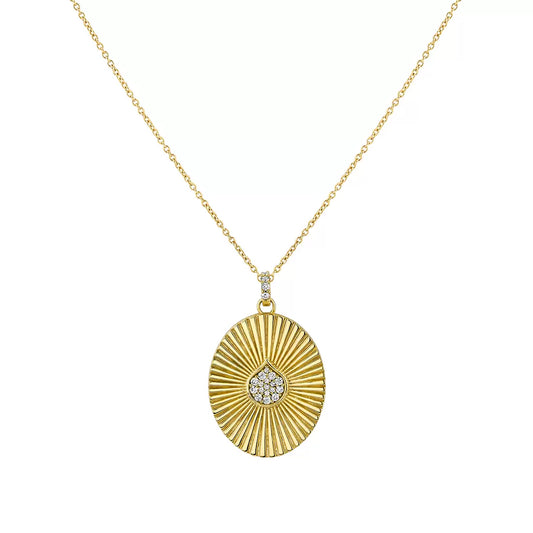 14K Linéaire Fine Line Diamond Shell Oval Medallion Pendant