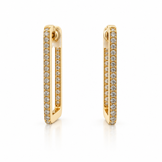 .29ctw Yellow Gold Diamond Square Hoop Earrings