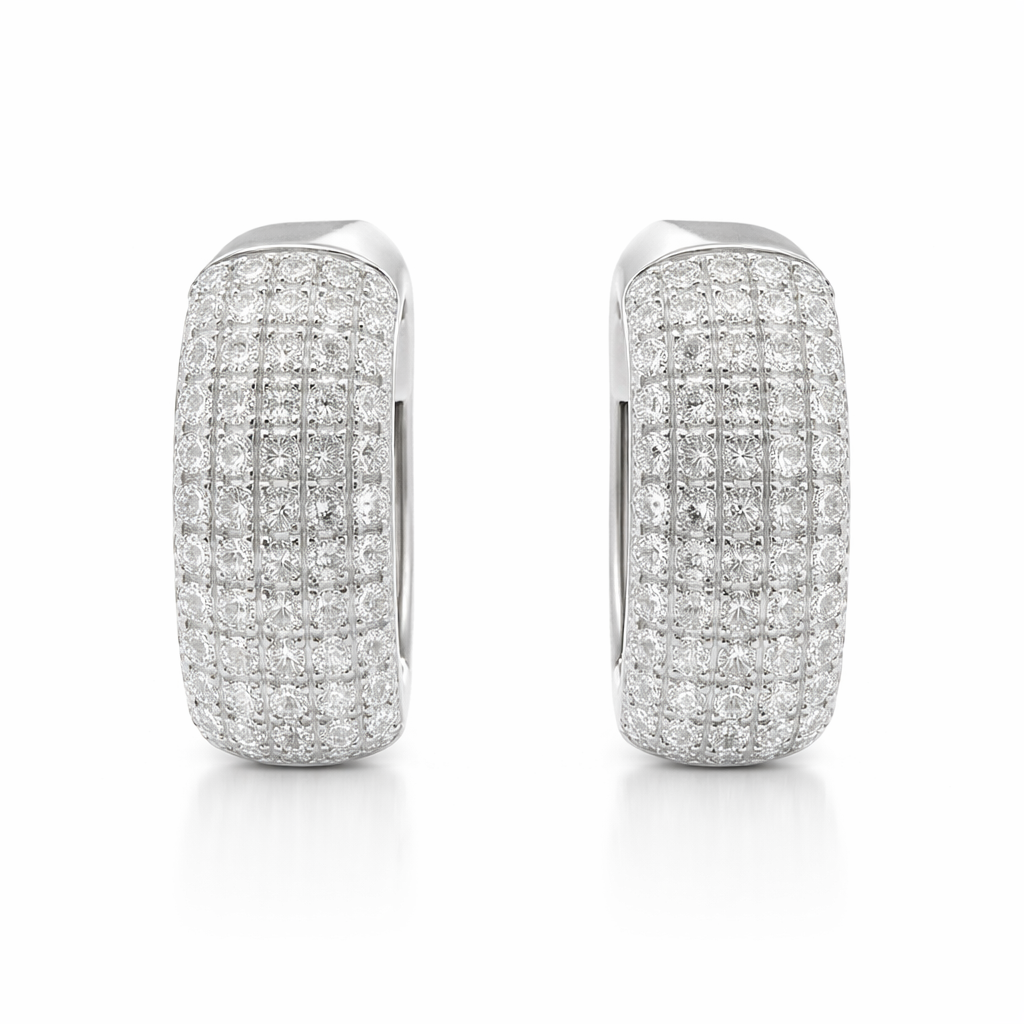 White Gold Pave Diamond Hoop Earrings