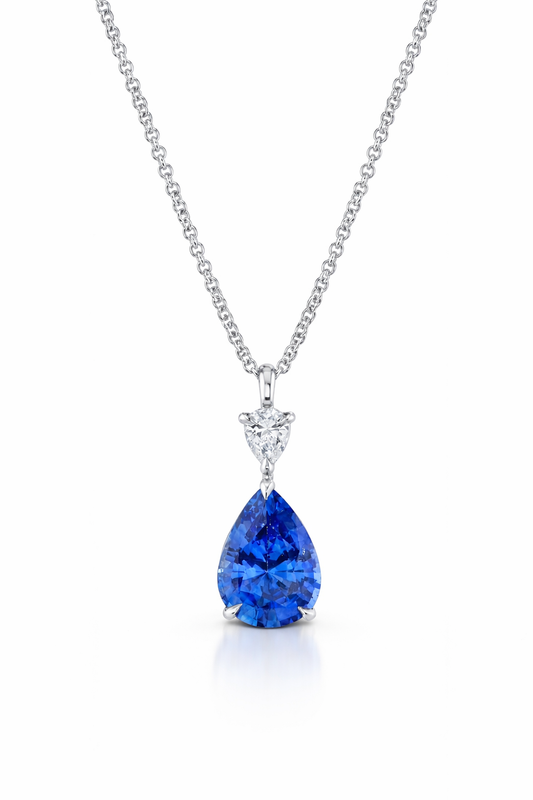 Platinum Pear Sapphire and Diamond Drop Necklace