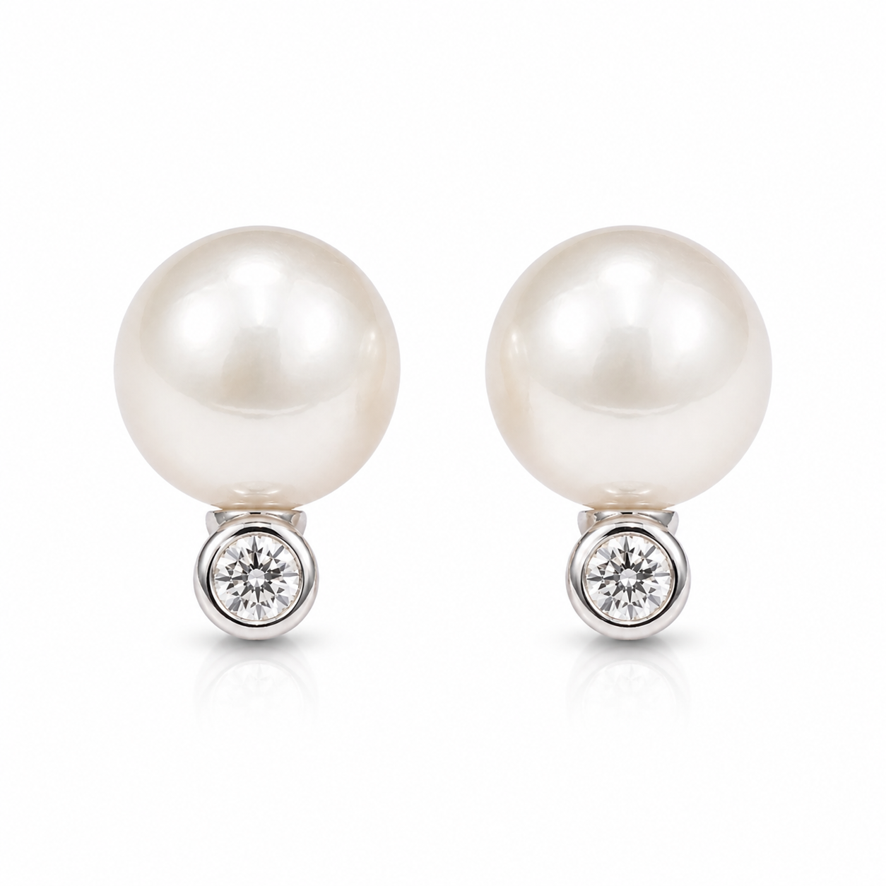 White Gold South Sea Pearl and Diamond Studs