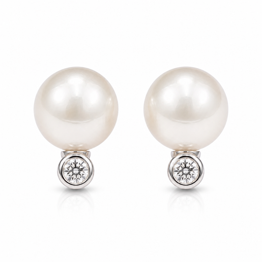 White Gold South Sea Pearl and Diamond Studs