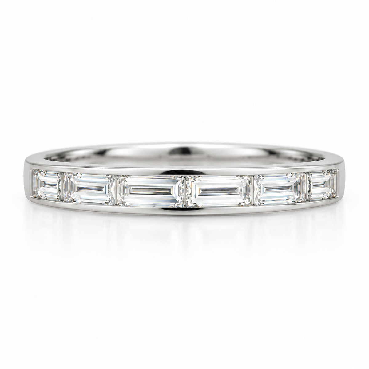 0.86ctw Invisible-Set Baguette Diamond Half Anniversary Band in 18K White Gold