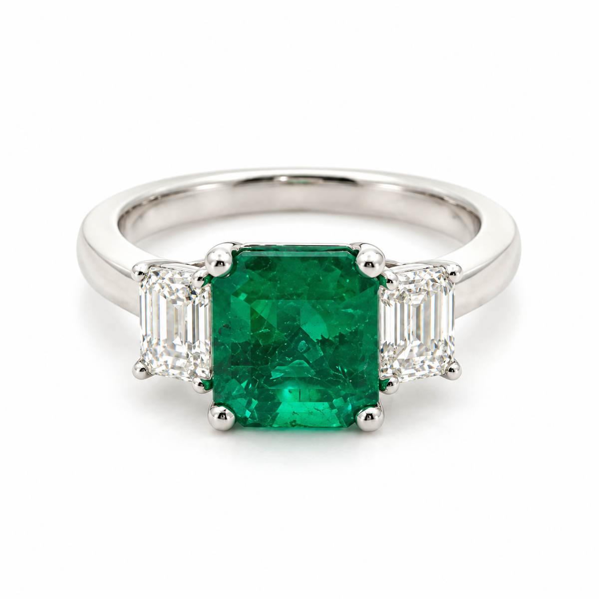 2.12ct Radiant-Cut Emerald & Emerald-Cut Diamond Ring in Platinum