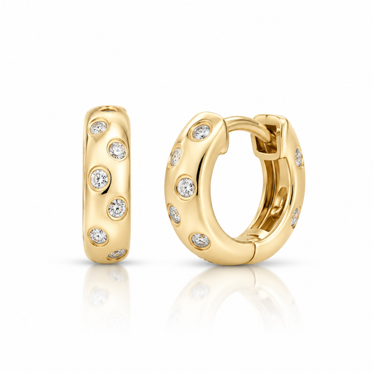 .09ctw Yellow Gold Bezel-Set Diamond Huggie Hoop Earrings