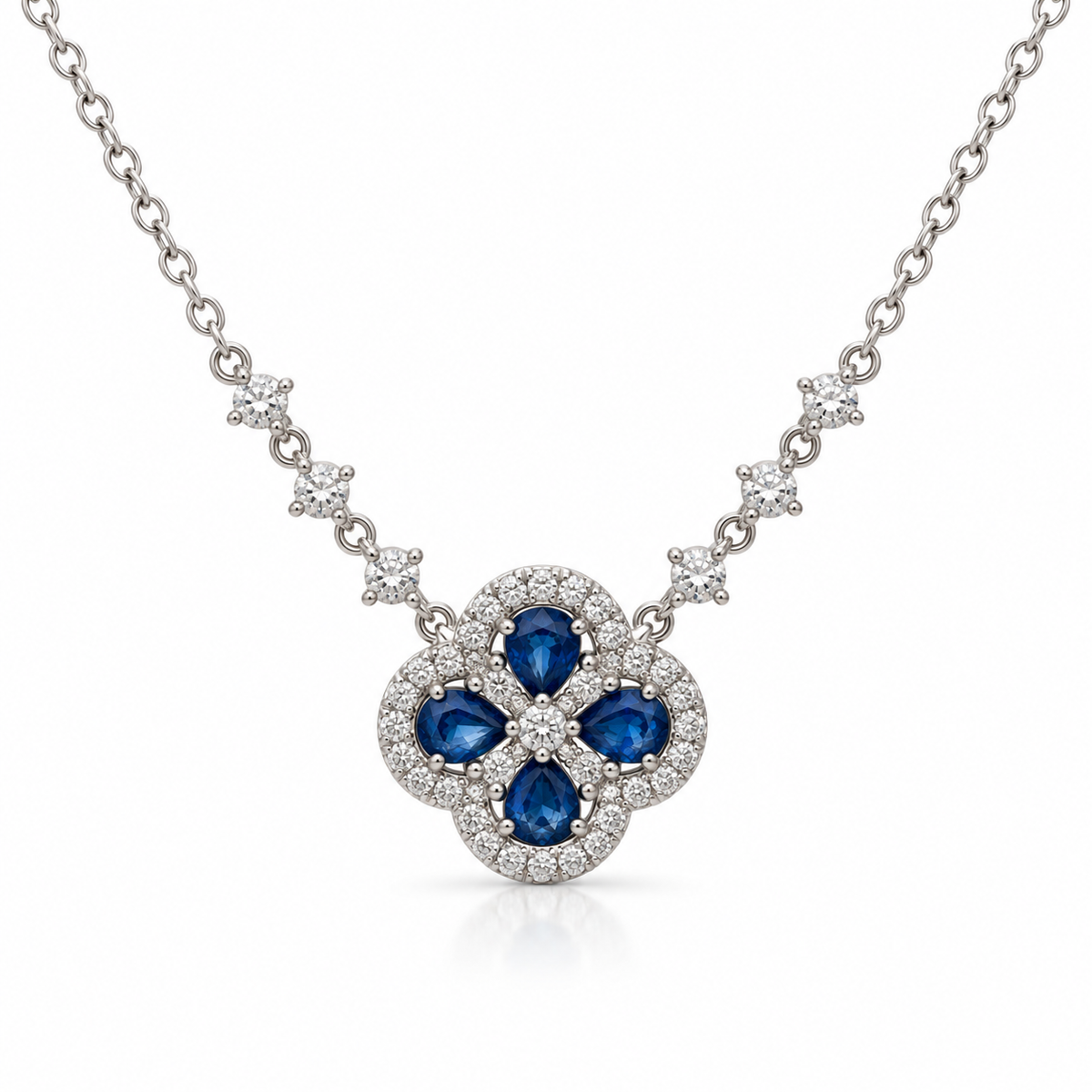 0.75ctw Sapphire & 0.50ctw Diamond Pendant in 14K White Gold