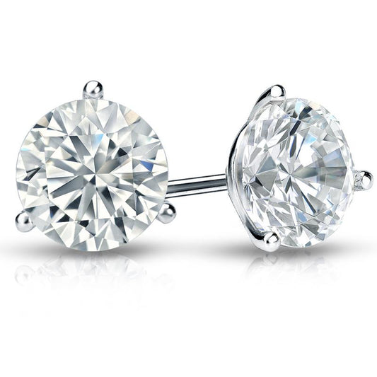 Three Prong Round Brilliant Lab-Grown Diamond Stud Earrings