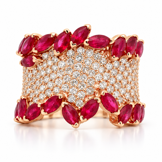 2.47ctw Marquise Ruby &amp; Diamond Statement Ring in 14K Rose Gold