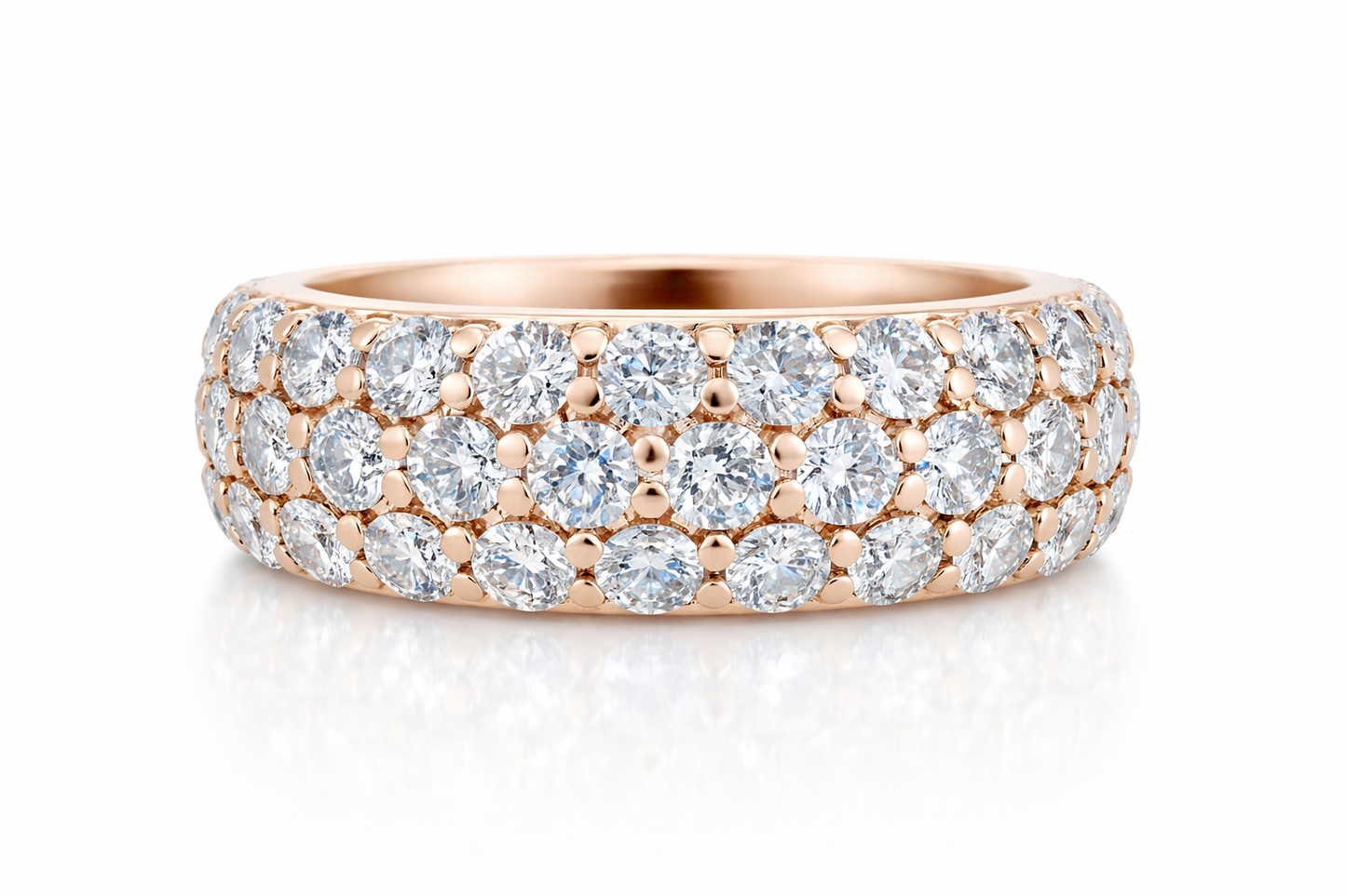Rose Gold Three Row Diamond Ring