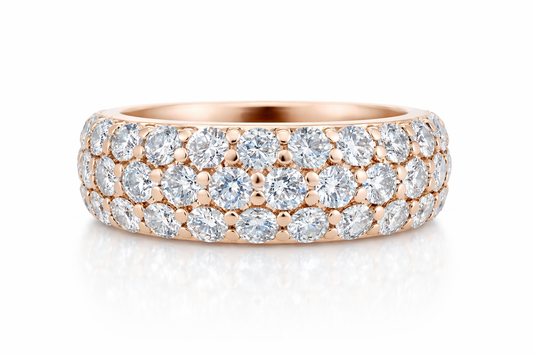 Rose Gold Three Row Diamond Ring