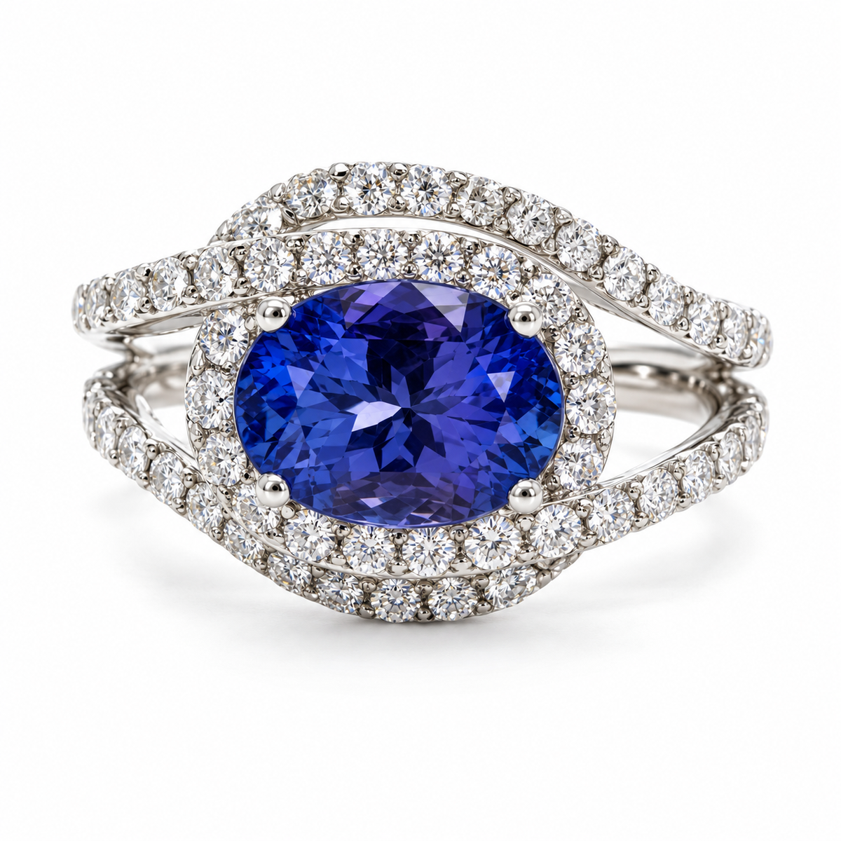 2.07ct Oval Blue Sapphire and Diamond Ring in 18K White Gold