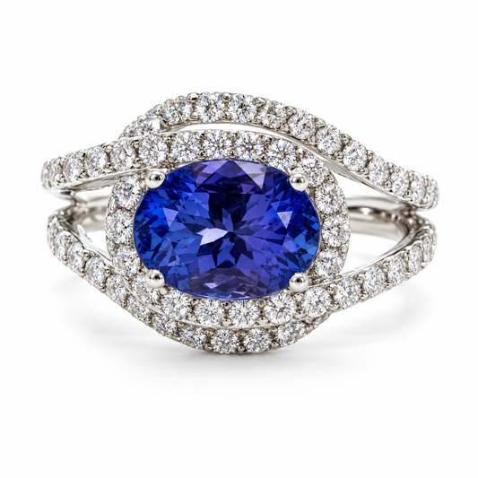 2.07ct Oval Blue Sapphire and Diamond Ring in 18K White Gold