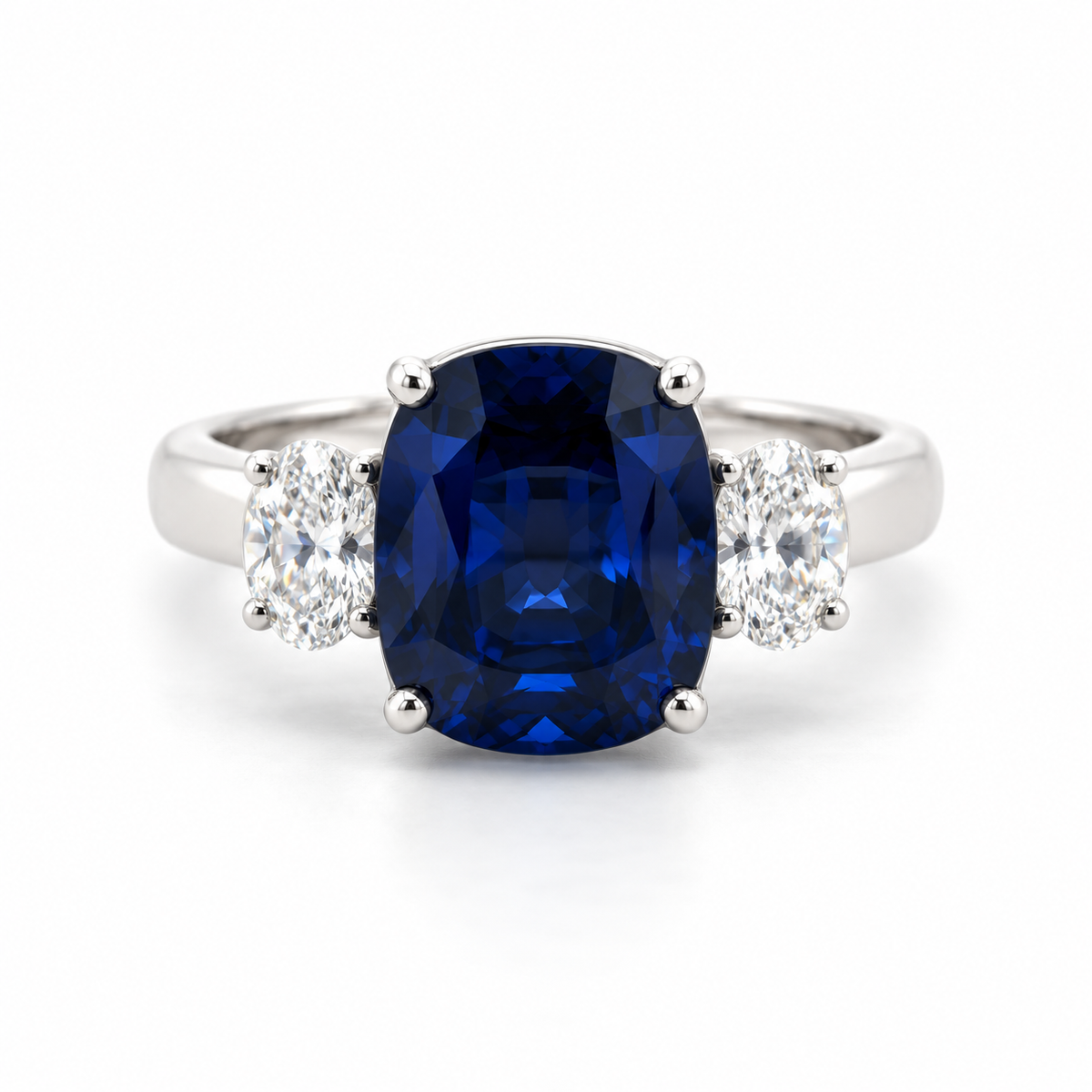 7.49ct Cushion-Cut Blue Sapphire & Oval Diamond Ring in Platinum