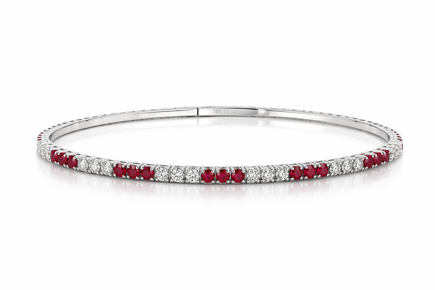 White Gold Lab-Grown Ruby and Diamond Flexi Bangle