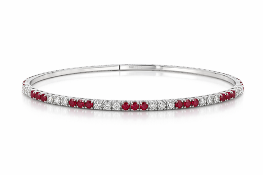 White Gold Lab-Grown Ruby and Diamond Flexi Bangle