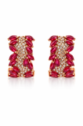 Rose Gold Ruby and Diamond Hoop Earrings