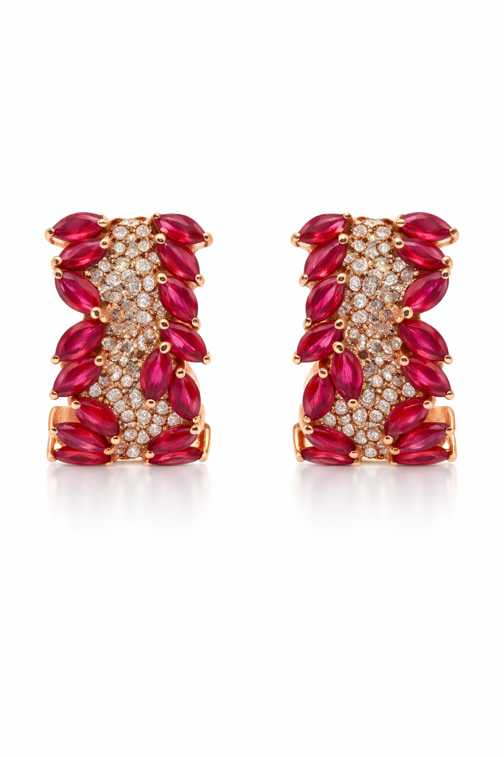 Rose Gold Ruby and Diamond Hoop Earrings