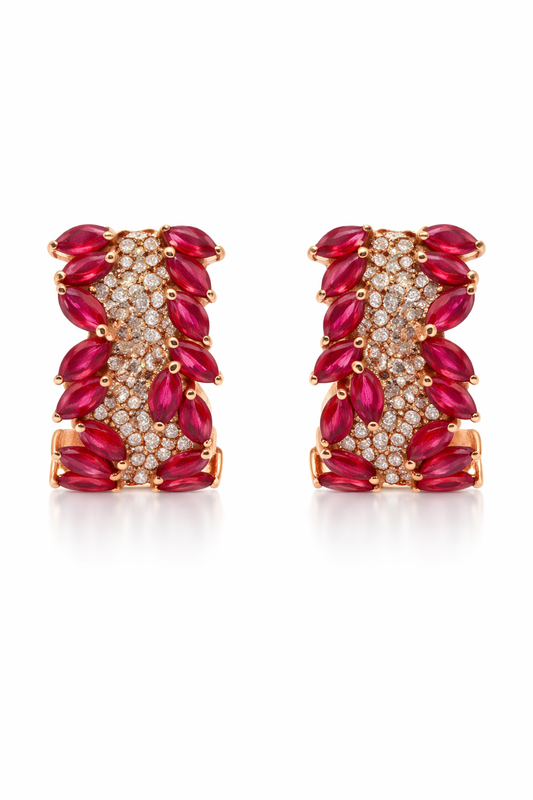 Rose Gold Ruby and Diamond Hoop Earrings
