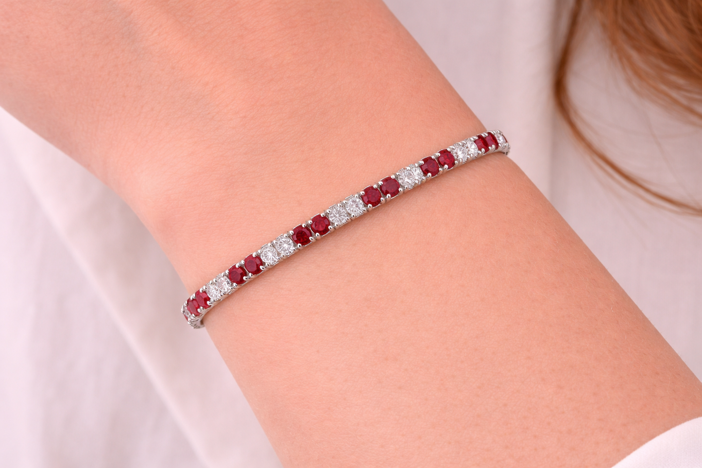 White Gold Lab-Grown Ruby and Diamond Flexi Bangle