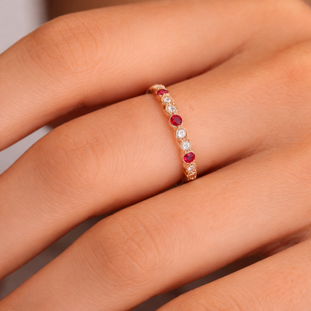 Rose Gold Ruby and Diamond Eternity Band